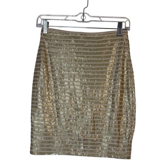 Tart Beige & Gold Sequins Pull On Bodycon Stretchy Chic Mini Skirt Size M - Picture 4 of 9